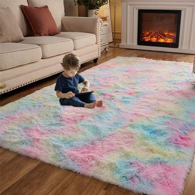 Tie-Dye Farbverlauf Seide Wolle Teppich Weicher Plüsch Bereichsteppich Raumdekoration Kinderzimmer Spielzimmer Kawaii Rutschfeste Matte