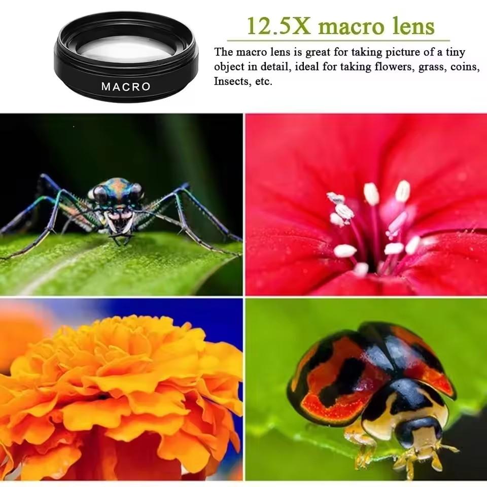 2 Functions Mobile Phone Lens 0.45X Wide Angle Len & 12.5X Macro HD Camera Lens Universal for iPhone Android Phone