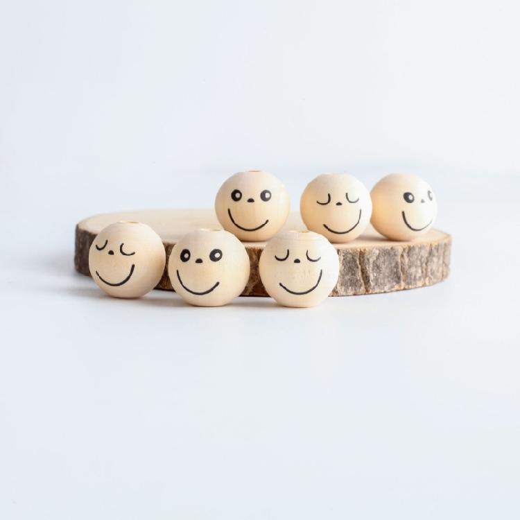 20Pcs Smiles Wooden Beads Natural Wooden Beads Smiles Face Beads for Crafting