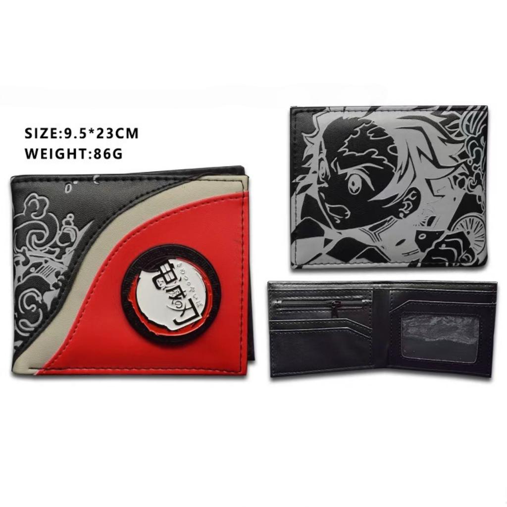 Luffy Wallet  Tanjiro Rotating Metal Logo Leather Coin Purse Card Holder Perfect Gift For Anime Fans