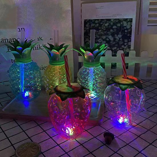 Pineapple Plastic Cup with Lid & Straw 500ml Strawberry Iced Coffee Wine Tea Mug Fruit Shaped Tumbler for Party Wedding Birthday
