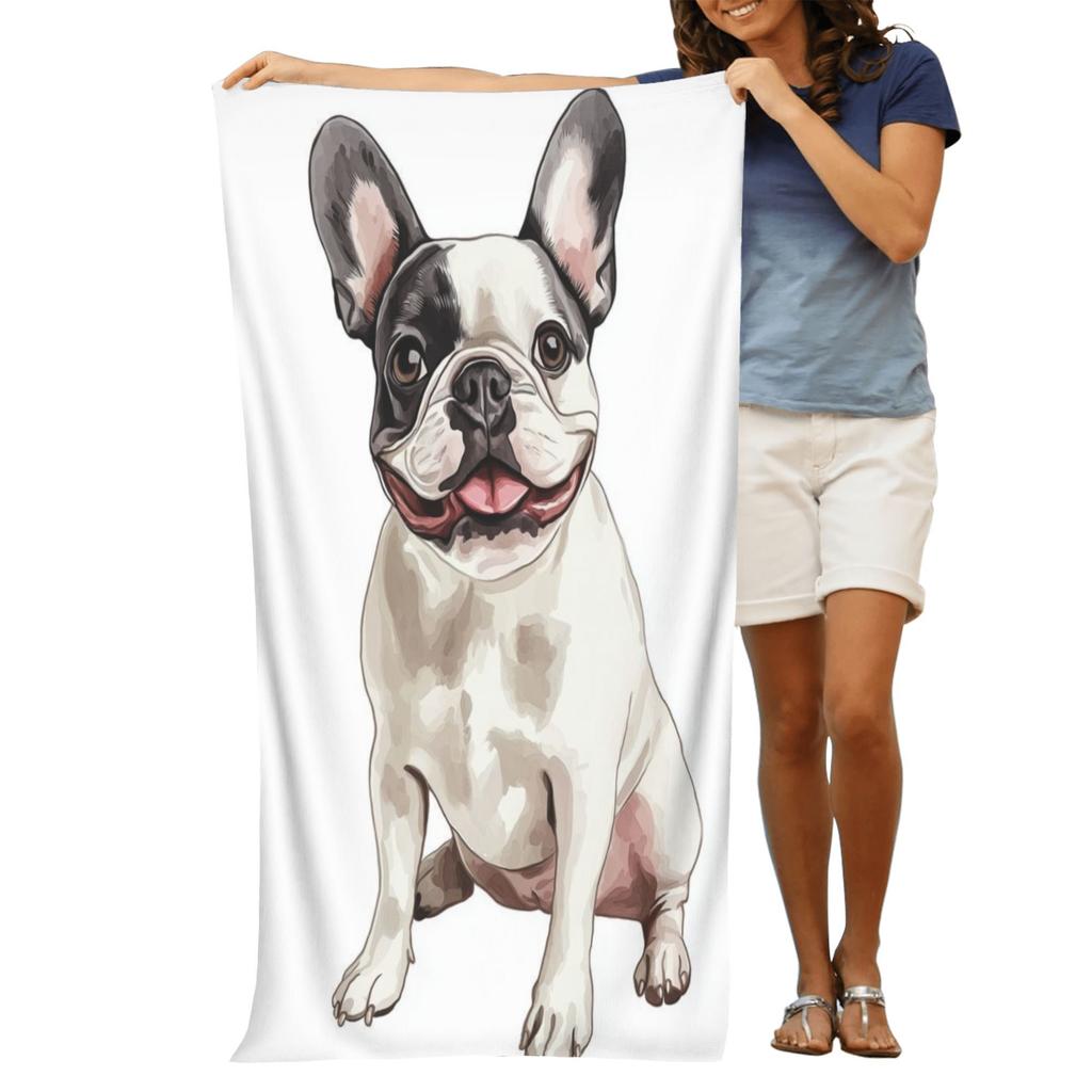 Adorable French Bulldog Dog Lover Beach Towel Bath Mat Quick Dry Absorbent Tropical Print Pool Resort Spa Gift Idea 70x140cm