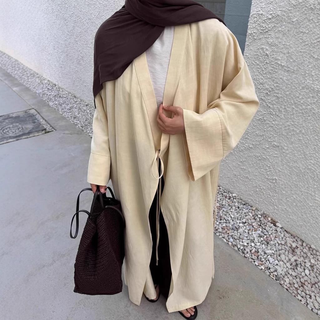 Women's Solid Color Oversized Open Front Abaya Maxi Cardigan Long Sleeve Muslim Kimono Outerwear