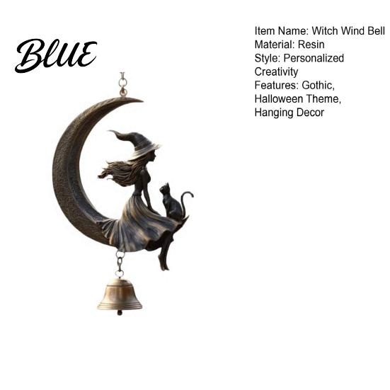 Chiming Metal Wall Hanging Halloween Witch And Black Cat Moon Wind Chime Vintage on Crescent Festive Haunted House Accessories Bell Gothic Ornament