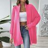 Women's Long Sleeved Solid Color Medium Length Knitted Cardigan Jacket Sweater Knitted Sweater