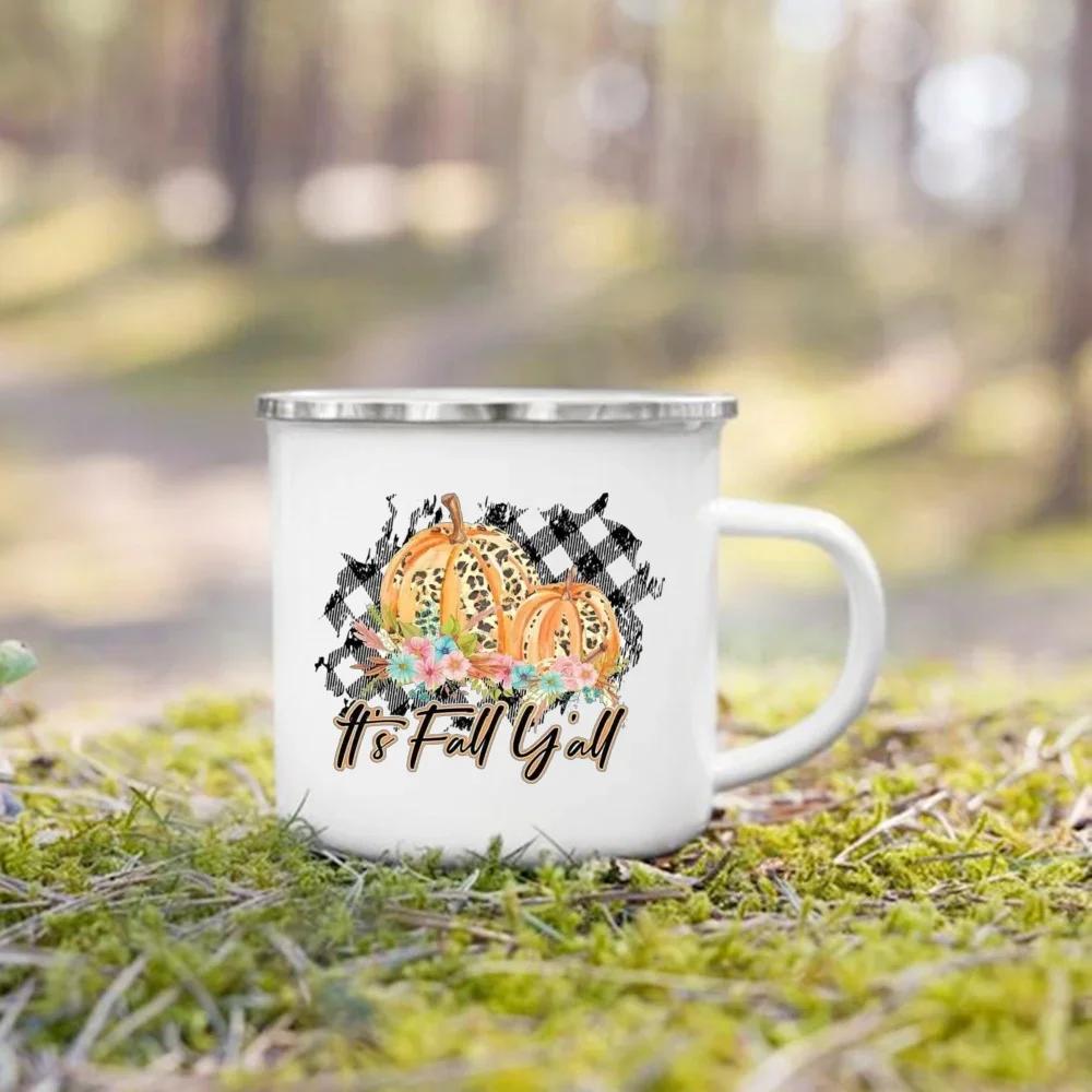 Take Me To The Pumpkin Patch Printed Enamel Mugs Coffee Cups Thanksgiving Party Juice Mug Cocoa  Handle Cup Fall  Holiday Gifts