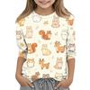 Kinder Tierdruck Rundhals Dreiviertelarm Lässiges T-Shirt Weicher Stoff Bequeme Passform Leichtes Design