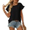 Nova T-shirt Feminina de Primavera e Verão Cor Sólida Gola Redonda Doce Manga Curta Tops Vazados