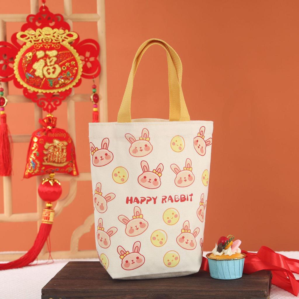 Fashionable One-Year-Old Birthday Canvas Handbag - Rabbit Tiger Design, Perfect for Lunch and Souvenir Gifts