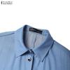 ZANZEA Women Casual Turn Down Collar Short Sleeve Patchwork Long Shirt Dress