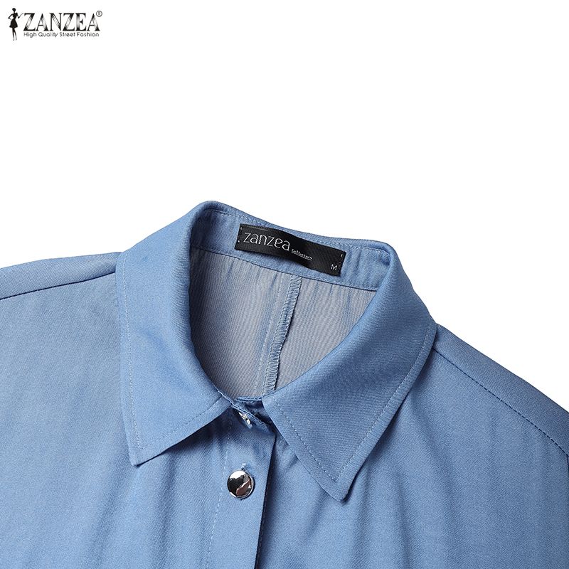 ZANZEA Women Casual Turn Down Collar Short Sleeve Patchwork Long Shirt Dress