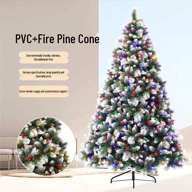 Eco-friendly Flame-retardant Christmas Tree with Red Berries and White Greenery