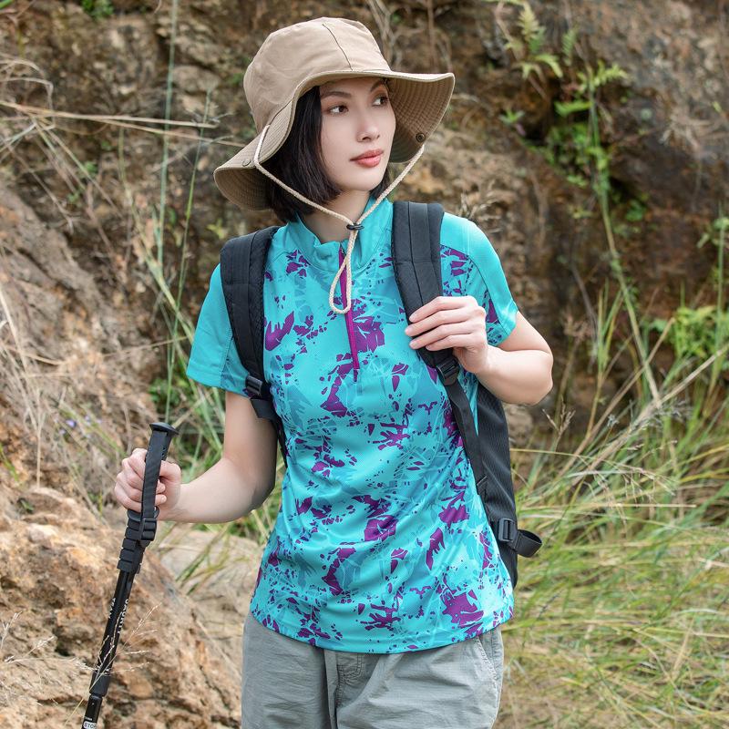 

Женская быстросохнущая камуфляжная футболка для бега - с коротким рукавом, воротником-стойкой, дышащая, тонкий спортивный повседневный летний топ 2XL