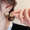 Silver Needle French Retro Dark Coffee Pleated Earrings Women's Tide Light Luxury Niche Versatile Temperament Stud Earrings