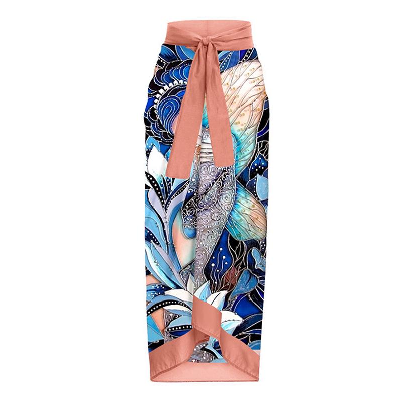 

Европейская и американская юбка миди с принтом для отпуска и шнуровкой One Size синий