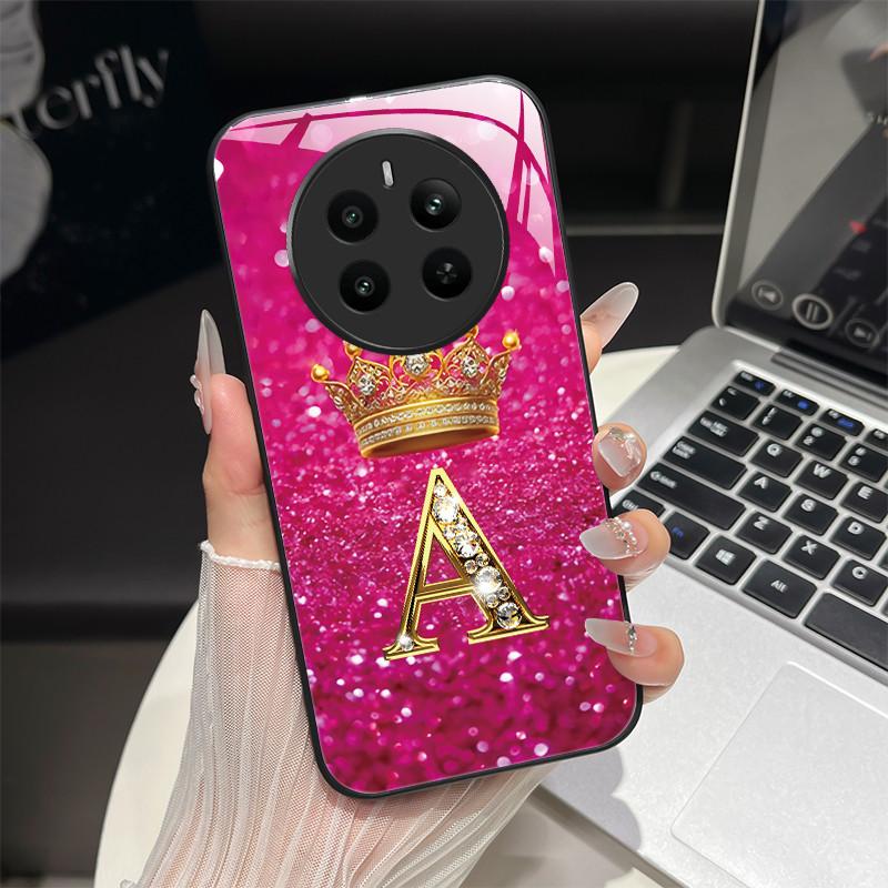 For Realme 12 4G Case Fashion Letters Hard Tempered Glass Back Covers For Oppo Realme12 Realme 12 RMX3871 Shockproof Phone Shell