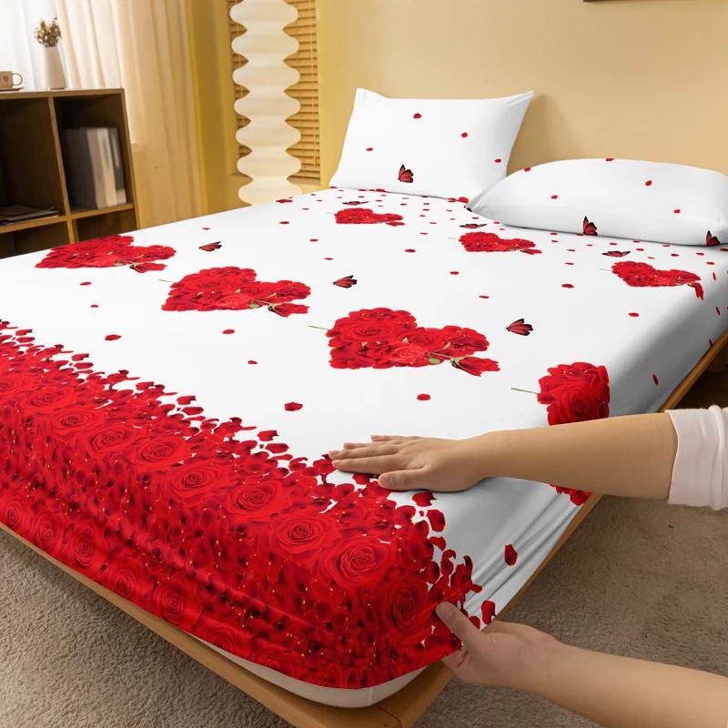 Rose 1 Butterfly Patterned Frosted Bedsheet, Printed Bed Cover For Bedroom, Bedding Excluding Pillowcases