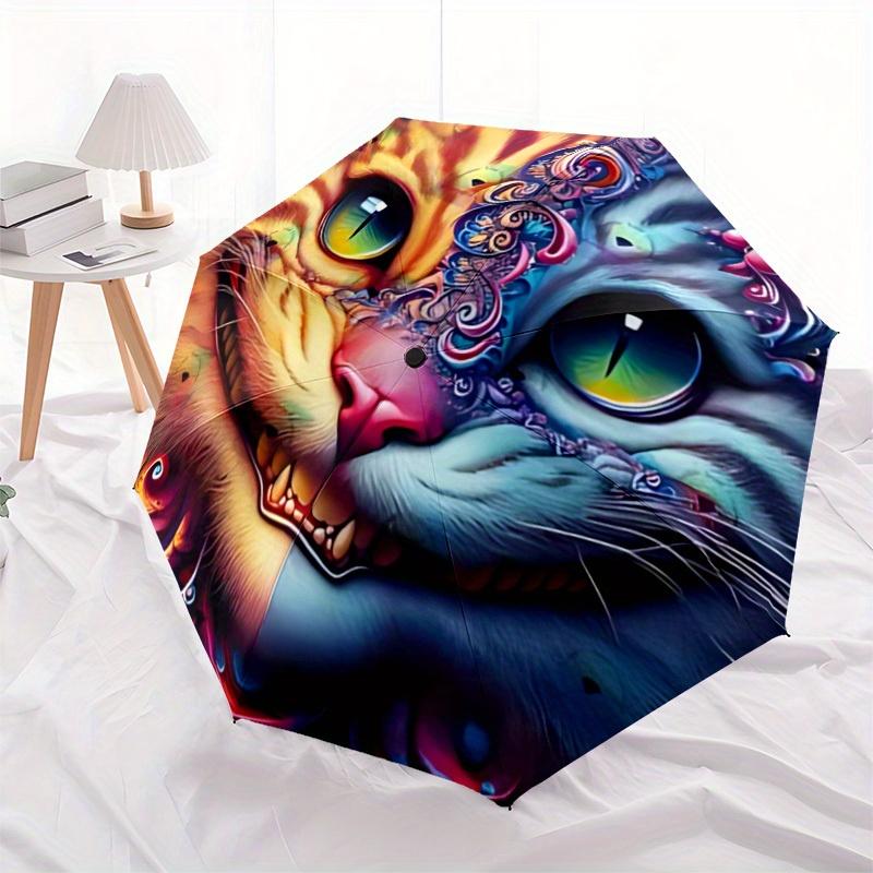 1pc Cat Artwork Auto Open/close, All-Season Portable Folding Umbrella for Women & Men, Travel, Everyday, Formal Events - Compact Luxury Parasol, Outdo