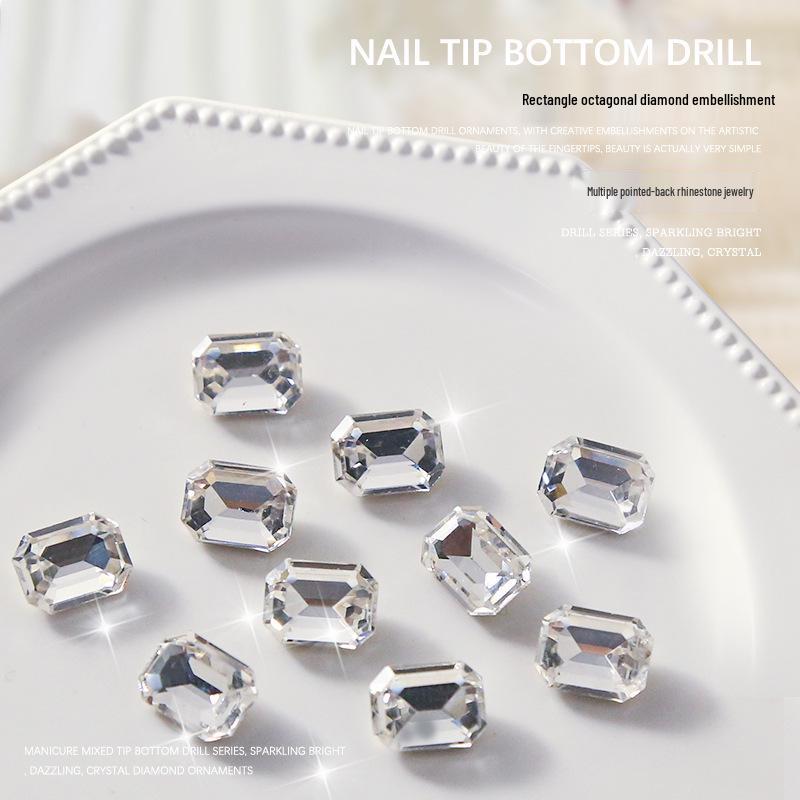 Moonlight Nail Art Diamond Decorations - 10 Pieces: Rectangle, Octagon, Square, Pointed Bottom Designs