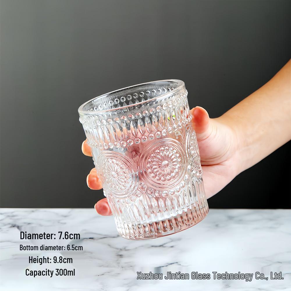 Sunflower Embossed Non-slip Glass Cup - Winter Home Use, INS Style for Coffee and Milk Standard