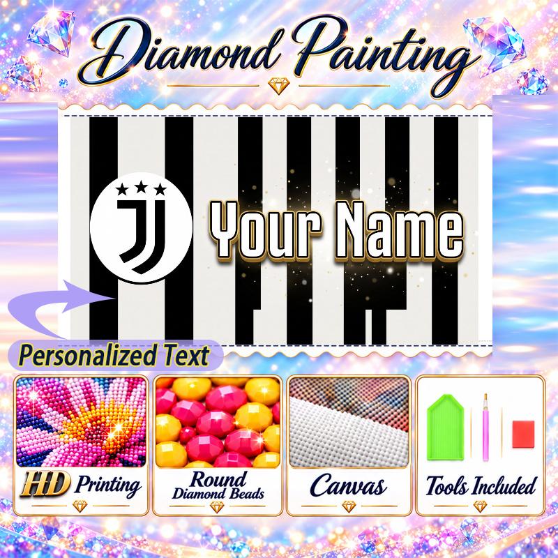 Juventus 5D DIY Diamond Painting Custom Name Text, Full Drill Rhinestone Mosaic Art Home Gift