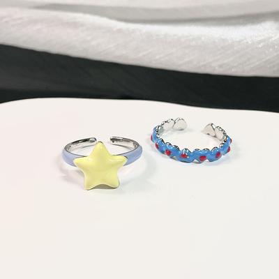 Color Dripping Oil Star Love Dopamine Ring Niche Design Fashion Sweet Cool Open Ring Personality Jewelry Women