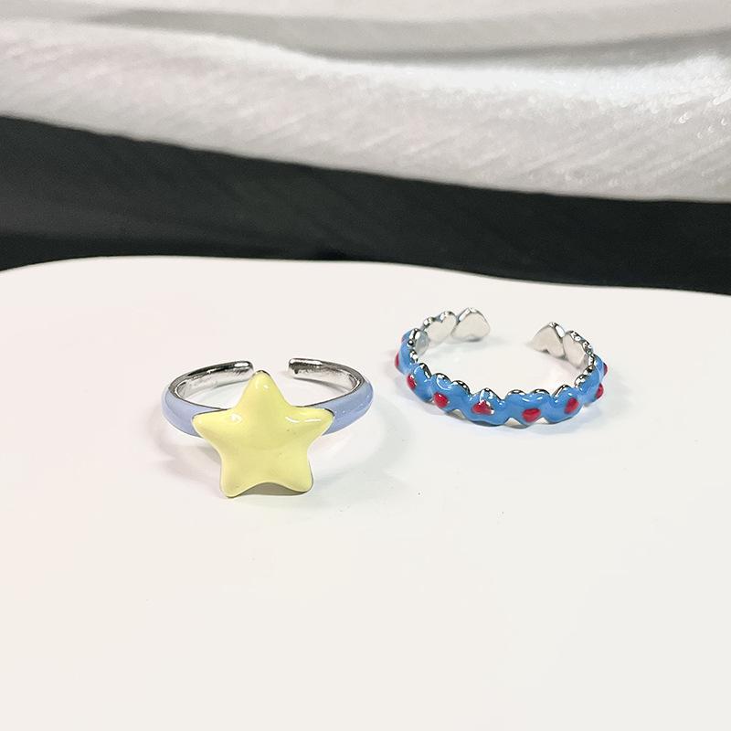 Color Dripping Oil Star Love Dopamine Ring Niche Design Fashion Sweet Cool Open Ring Personality Jewelry Women