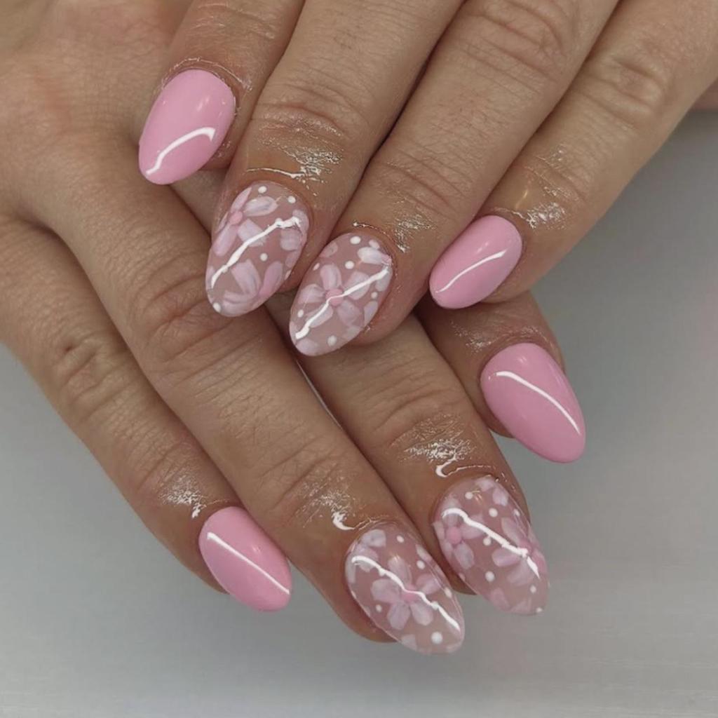 Le Fan Polka Dot French Wearable Short Almond Flower Bow Nail Art Tips False Nails