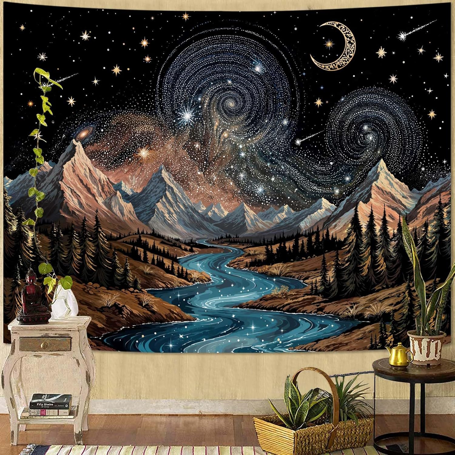 Textilien Unisex Snow Mountain Tapestry, Majestic Peaks And Creek Landscape Wall Hanging, Nature Home Decor For Bedroom And Living Room Wall Art