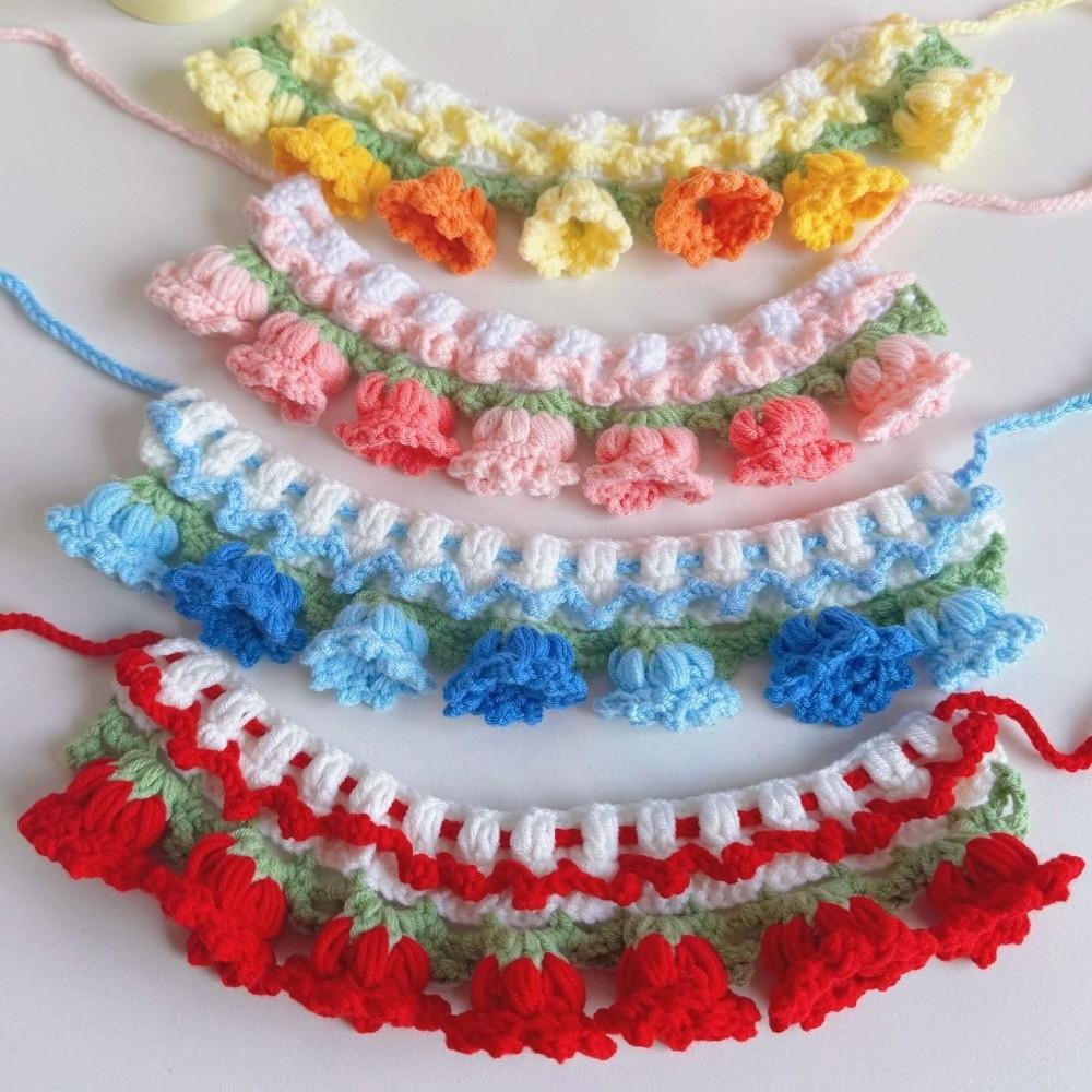 Pet Clothes Orchid Bell Flower Knitted Pet Collar Patchwork Sweet Pet Drool Scarf Lace-up Pet Drool Bib Cats