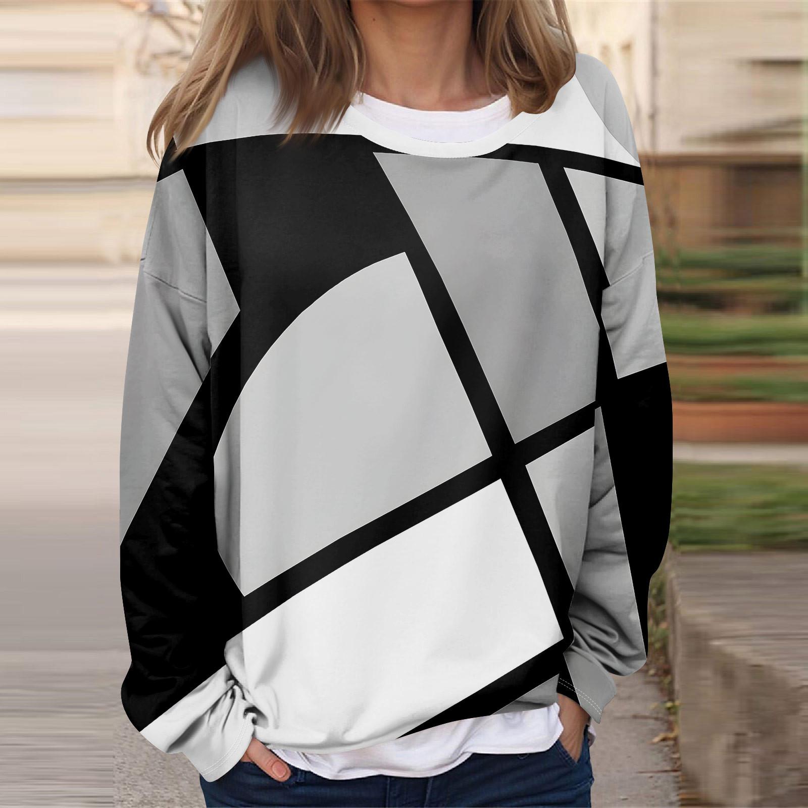 

Женская повседневная модная винтажная печатная толстовка с длинным рукавом и круглым вырезом, многослойный пуловер S