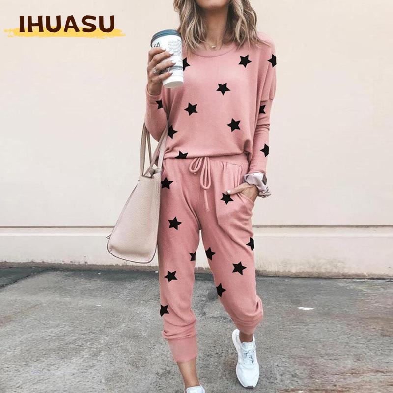 IHUASU Women's Fashion Casual Long Sleeve O-Neck Pants Suits