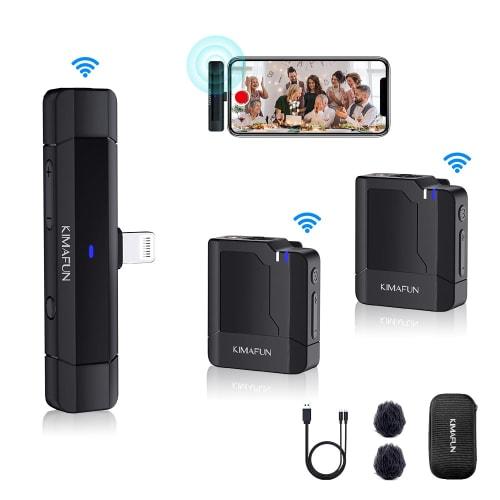 KIMAFUN Wireless Lapel Microphone for iPhone/iPad, Compatible with Two People Simultaneously, Plug & Play, Instant Connection, Noise Reduction, 360 S