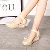 Zomer Dames Sandalen Gevlochten Espadrille Knoop Enkelbandje Sleehak Sandalen Linnen Sleehak Platform Espadrille Schoenen