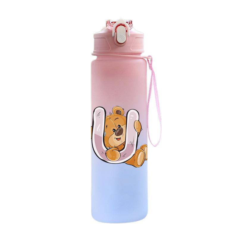 Cartoon Letter Printed Lovely A-Z 750ML Water Bottle Large Capacity Drinking Cup Portable Outdoor Sports Water Cup Children Gift