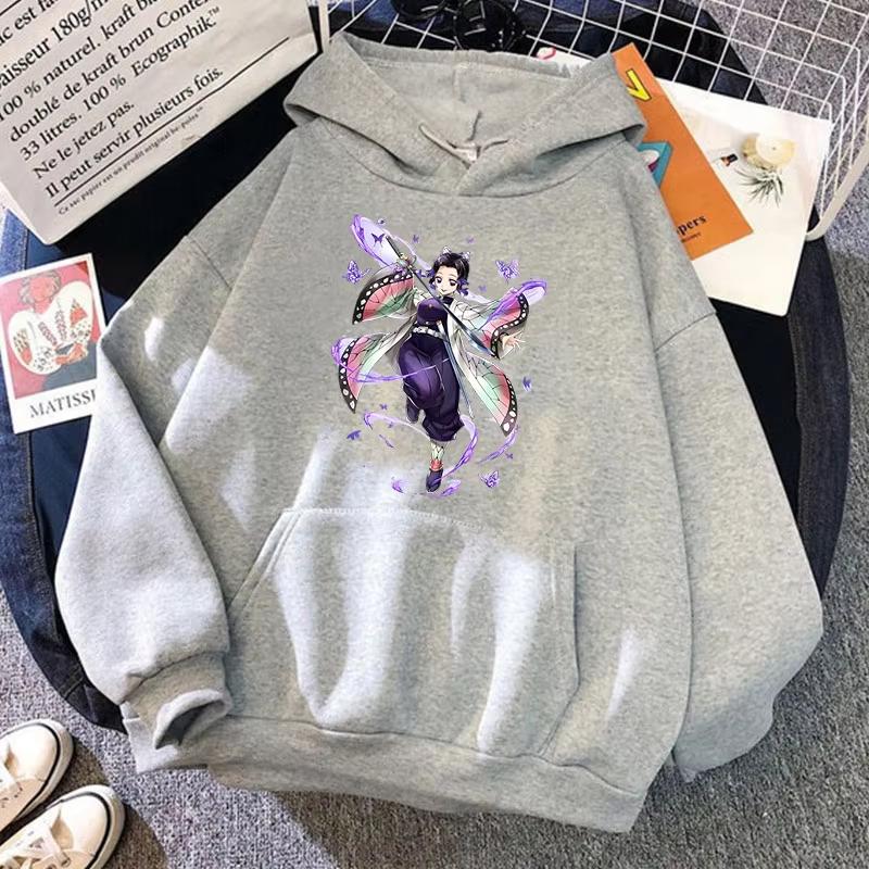 Fashion Unisex Hoodies Anime Kochou Shinobu Printed Hooded Women Men Harajuku Streetwear Sweatshirt Casual Pullover Tops