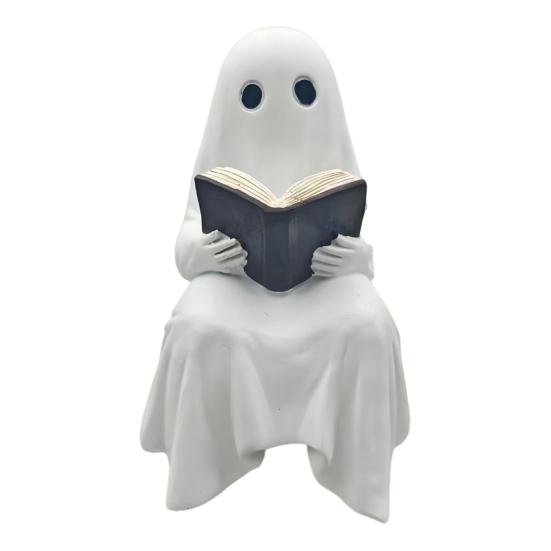 Ghost Reading Statue Resin Sitting Ghost Figurine Reading A Book