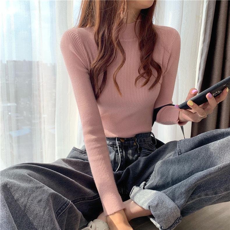Women's Stylish Slim Fit Knitted Half Turtleneck Sweater - Long Sleeve Autumn/Winter Top
