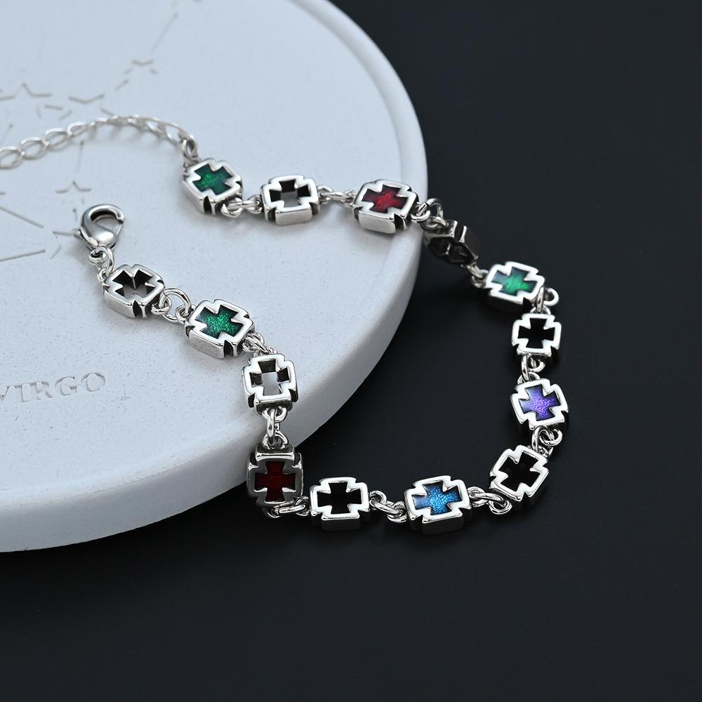 Colorful Enamel Drip Cross Bracelet - Women's Simple Light Luxury Hip Hop Jewelry