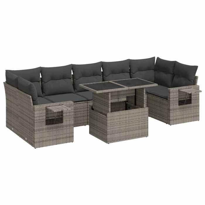 VidaXL Garden Lounge Set 8 Pcs with Grey Cushions Wicker 3326441