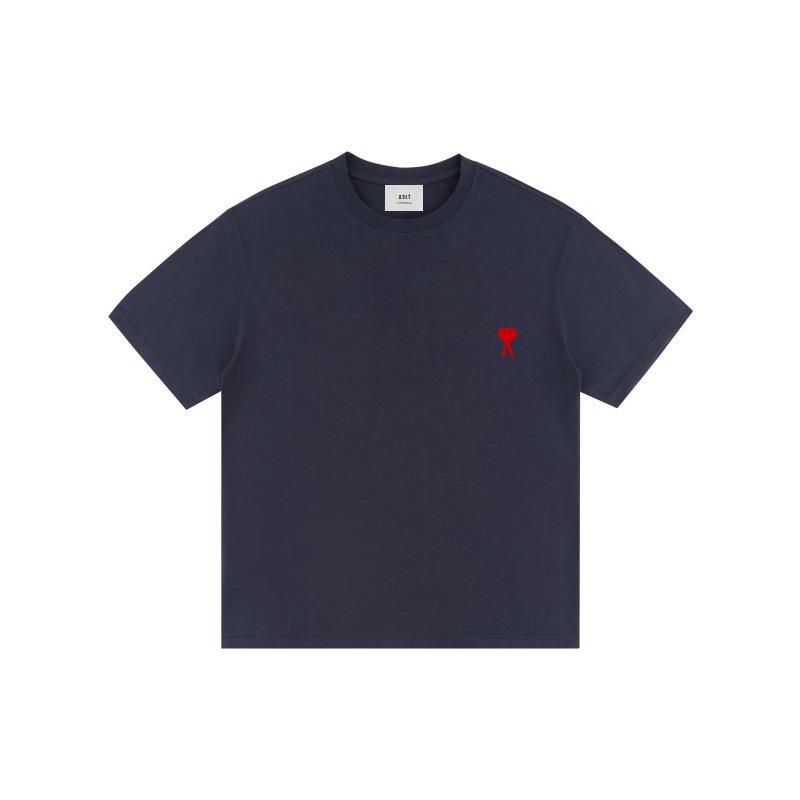 AMI&EASY Classic Short-Sleeve Men's T-Shirt with Small Heart Embroidery - Casual and Versatile Summer Wear