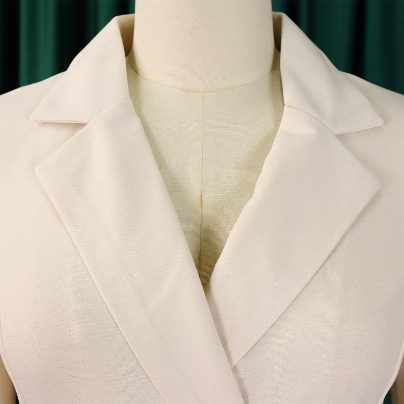 Women Elegant Color Block Turn Down Collar High Waist Pleated Office A Line Dress