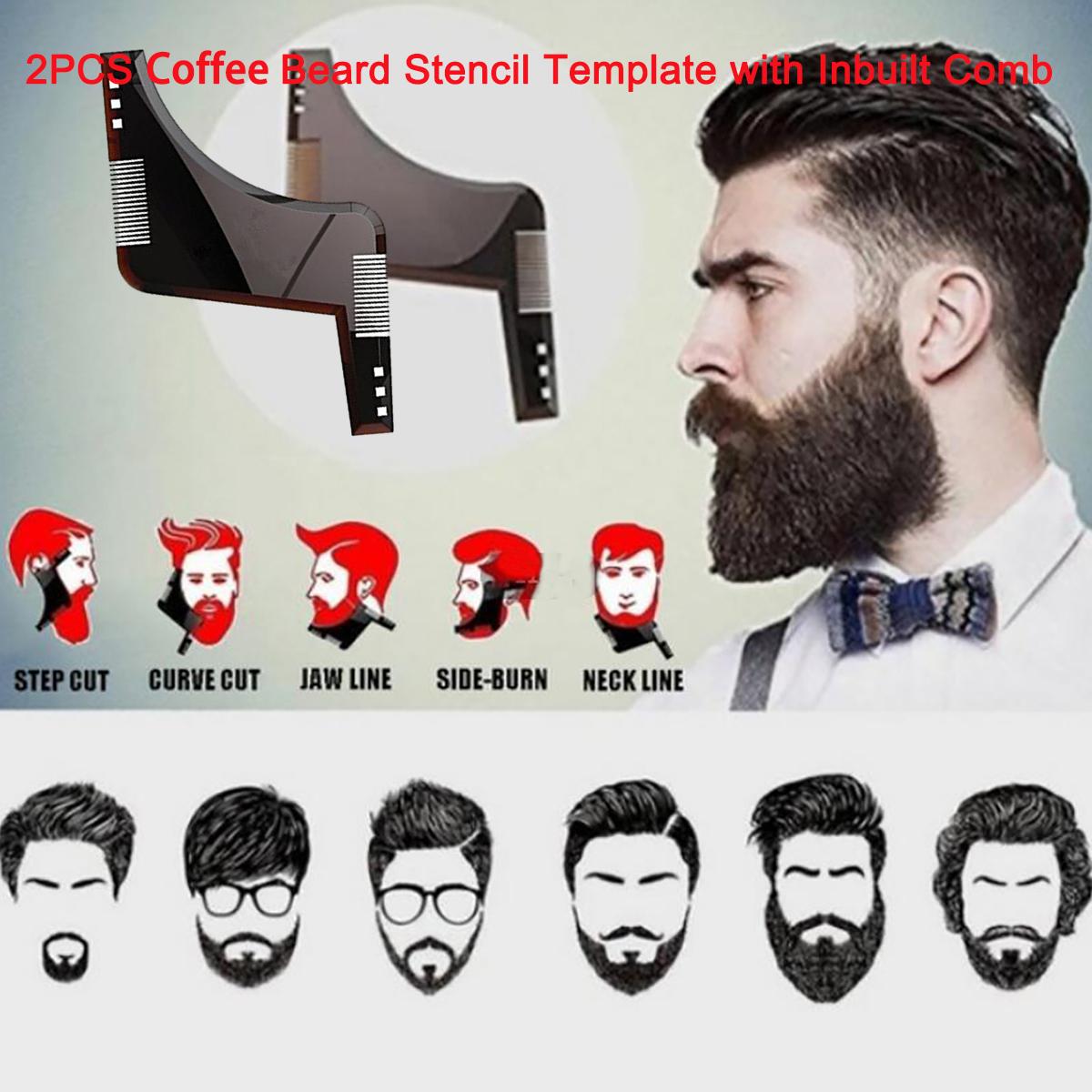 

2 шт. Инструмент для формирования и укладки бороды, шаблон трафарета для бороды со встроенной расческой коричневый