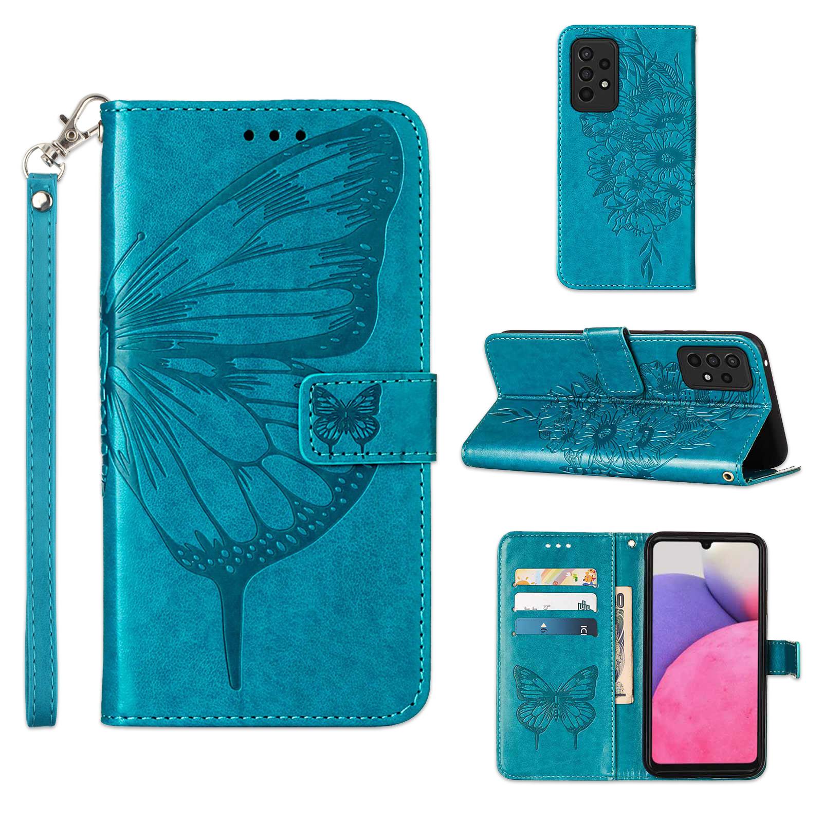 

Ручной ремешок Тисненый Большой Бабочка Кожаный Телефон Кошелек Чехол Для Samsung S22 Nokia G50 Huawei Sony Google Слот для карт Магнитная книга Флип Обложка Сумка