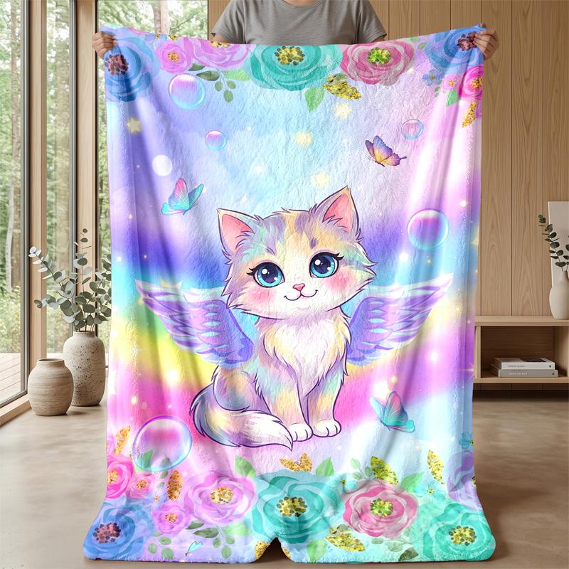 Fantasy Kitten Dreamscape Theme blanket Lightweight Warm Flannel Blanket Decorative Throw Blanket for Home Decoration