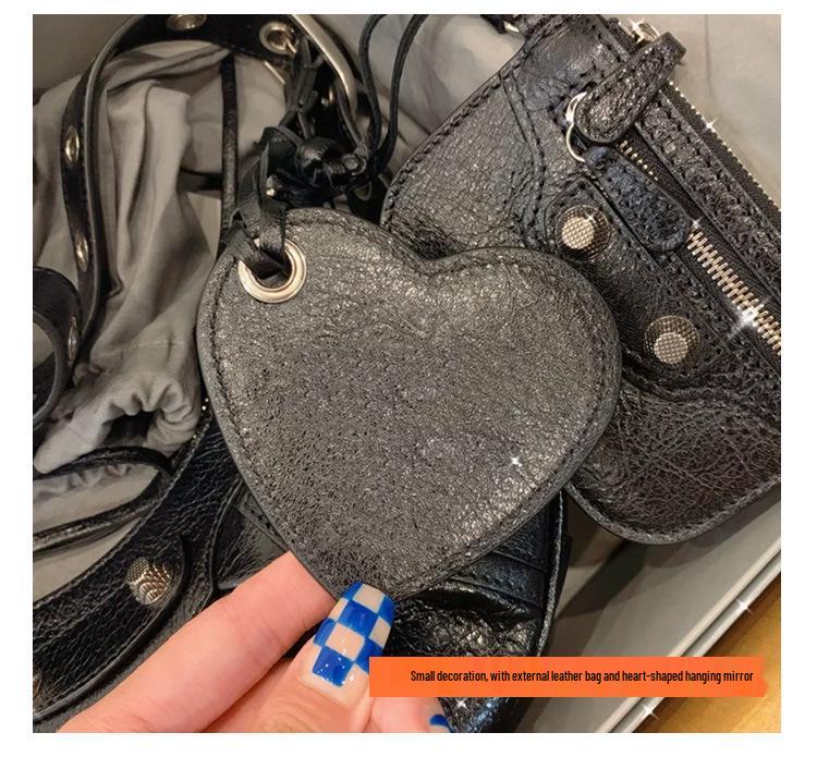 Women's 25 New B Motorcycle Bag: Underarm Rivet Tassel, Three-in-One Crescent Fold Cowhide Shoulder & Messenger Bag