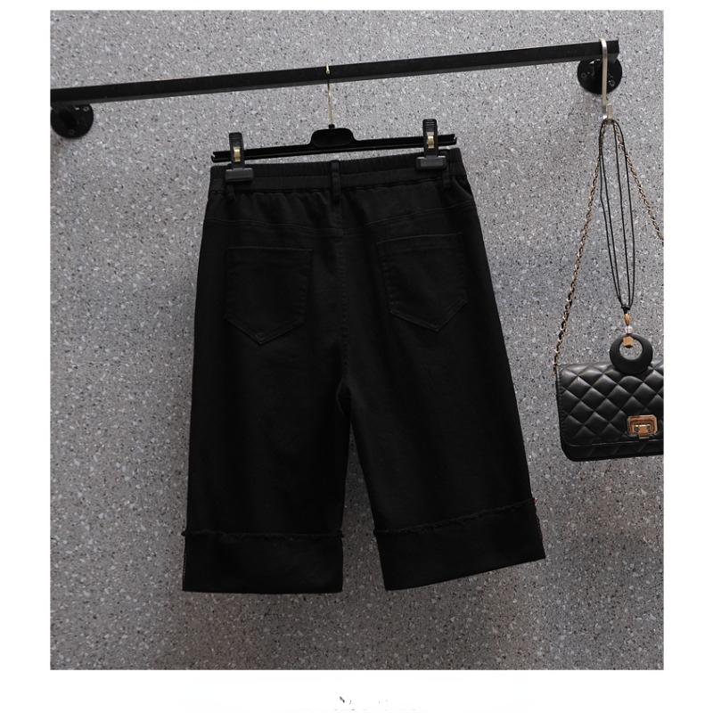 DIMANAF Plus Size Jeans Shorts Pants Women Oversize Loose Casual Belt Cotton Elastic Casual White Pants Fashion Hole