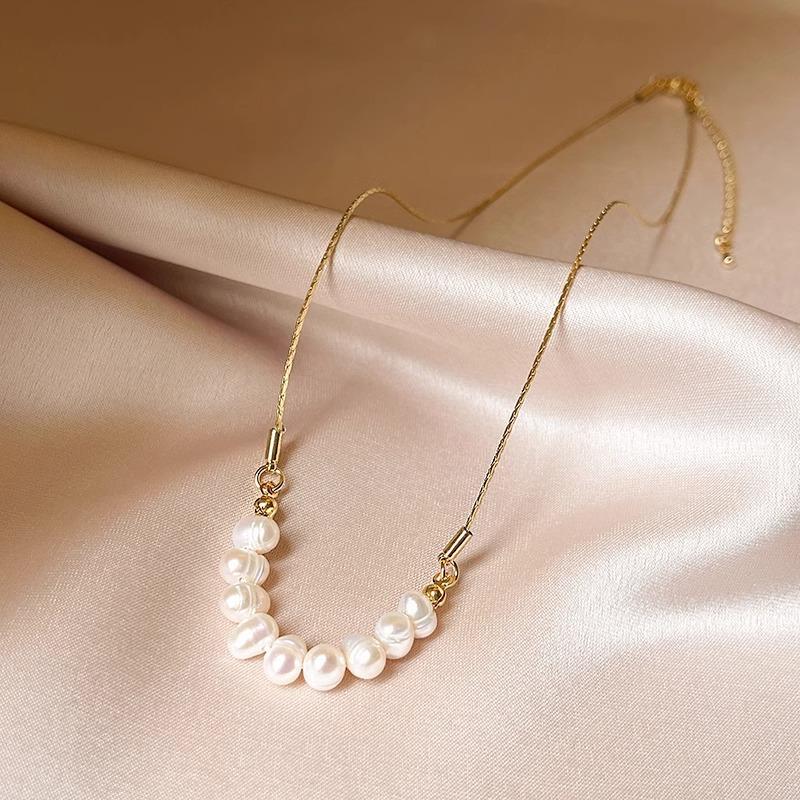 Titanium Steel Gold Wire Chain Baroque Special-Shaped Freshwater Pearl Necklace Simple Cold Wind Personality Temperament Collarbone Chain