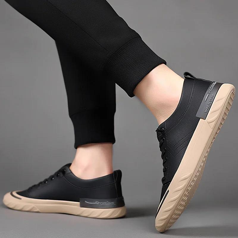 Fashion 2024 New Men Casual Leather Shoes Outdoor Antiskid Sneakers Fashion Flats Comfortable Handmade Trend Sneakers Shoes Oxford Shoes