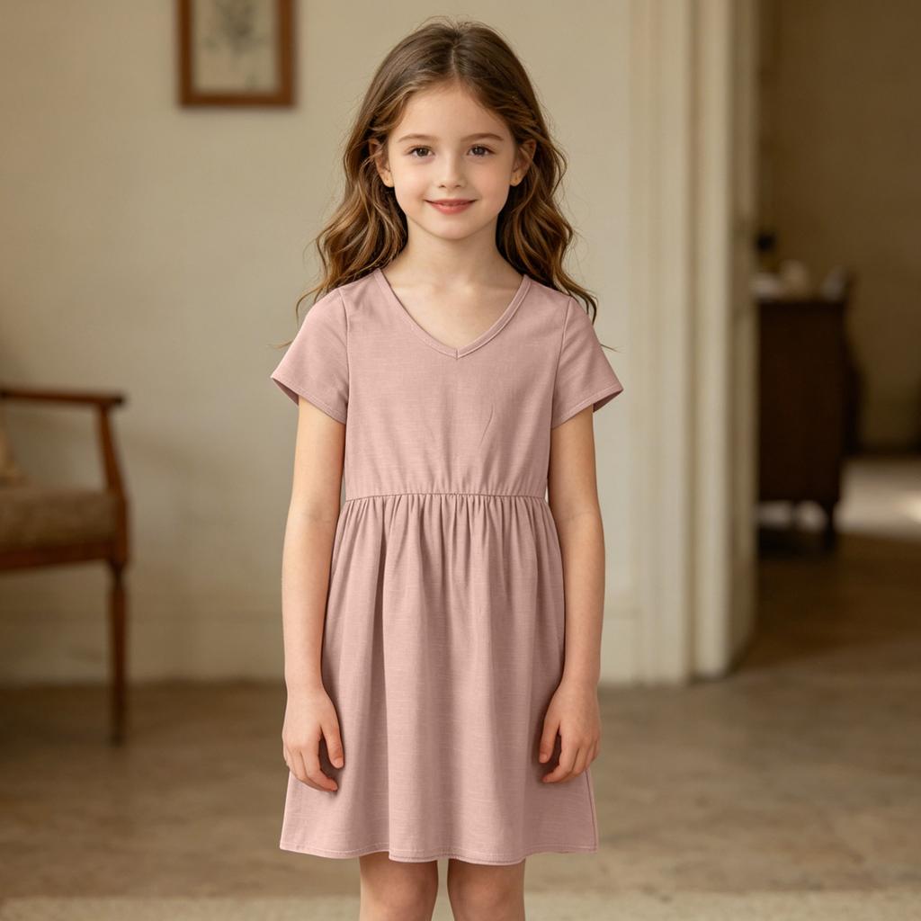 Girls' Linen Dress - Summer Breathable Casual Sundress